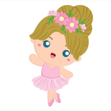 Beautiful Kids Girl Ballerina Ballet Sport Cartoon Illustration vector Clipart Sticker Background Decorationのイラスト素材