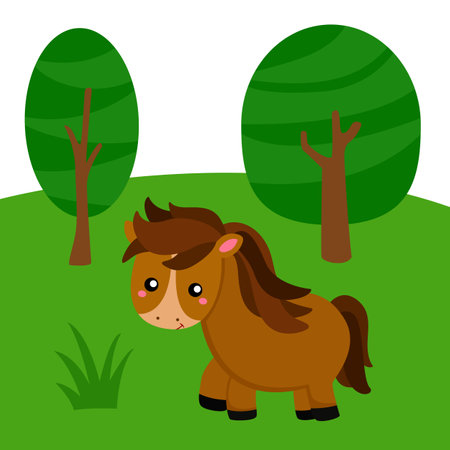 Cute Nature Natural Farm Animal Horse Cartoon Illustration Vector Clipart Sticker Background Decorationのイラスト素材