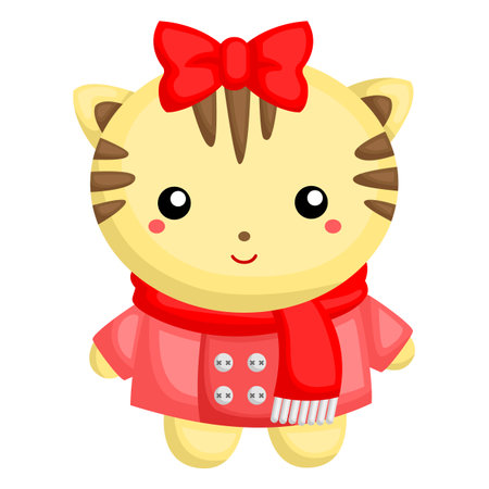 Cat Cute Colorful Winter Animal Holiday Christmas Nature Cartoon Illustration Vector Clipart Sticker Decorationのイラスト素材