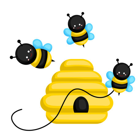 Colorful Yellow Bee Hive Nectar Cartoon Illustration Vector Clipart Stickerのイラスト素材
