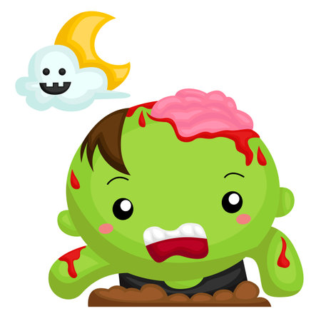 Funny Kids Wearing Zombie Halloween Character Costume Party Celebration Cartoon Illustration Vector Clipart Sticker Decoration Backgroundのイラスト素材
