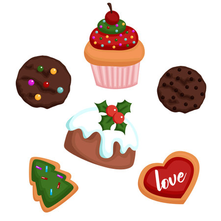Colorful Gingerbread Candy Cake Christmas Cartoon Illustration vector Clipart Sticker Decoration Food Backgroundのイラスト素材