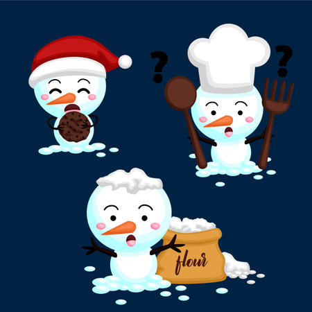 Snowman Character Christmas Cartoon Illustration Vector Clipart Sticker Decoration Backgroundのイラスト素材