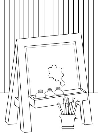 Painting Canvas Tools Stationery Cartoon Coloring Activity Holiday School for Kids and Adult Worksheetのイラスト素材