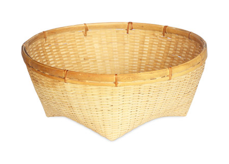 bamboo basket handmade isolated on white backgroundの写真素材