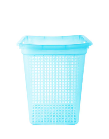 blue plastic basket  on white backgroundの写真素材