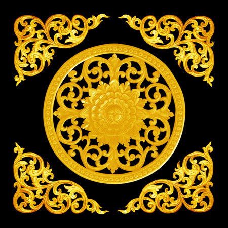Pattern of flower carved  for decoration isolated on black  backgroundの写真素材