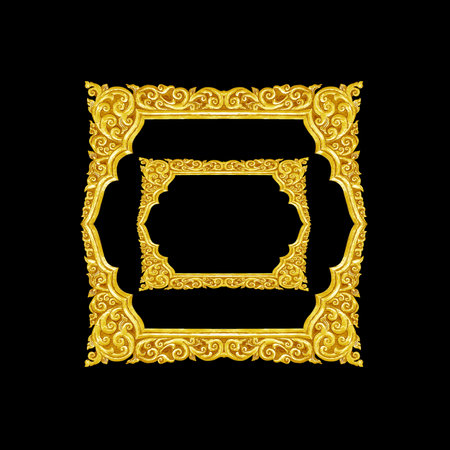 old decorative gold frame - handmade, engraved - isolated on black backgroundの写真素材