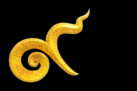 Traditional Thai alphabet number golden nine isolated on black backgroundの写真素材