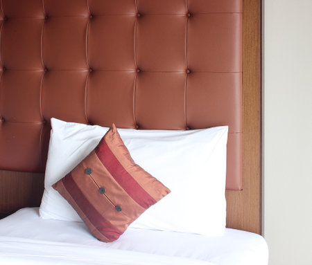 White  bed and pillows.の写真素材