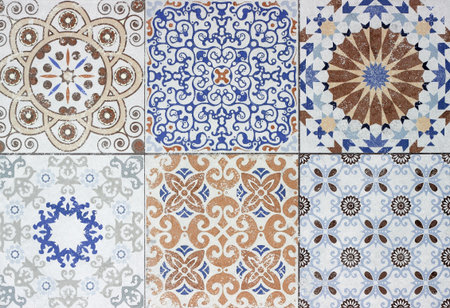 Colorful vintage ceramic old tiles wall decoration background