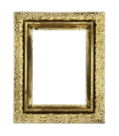 The old antique gold frame on the white background