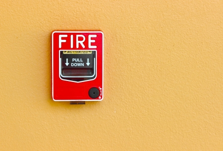 fire break glass alarm  switch on the wallの写真素材