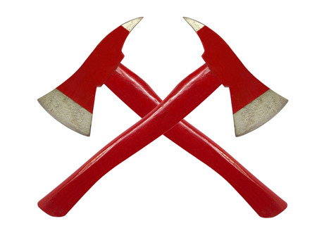 Axe red wooden handle on white backgroundの写真素材