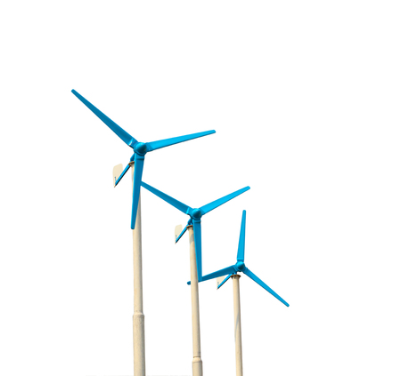 Three wind turbine , isolated on white background