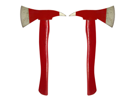 Axe red red with wooden handle on white backgroundの写真素材