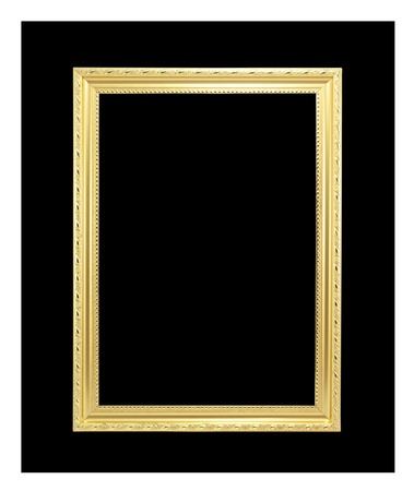  gold picture frame. Isolated on black backgroundの写真素材