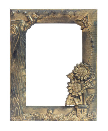 gold vintage picture frame .Isolated on white backgroundの写真素材