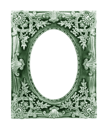 Green picture frame. Isolated on white backgroundの写真素材