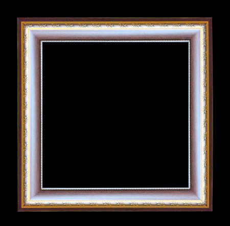  picture gold frame. Isolated on black backgroundの写真素材