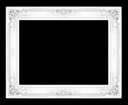 old antique white picture frames. Isolated on black backgroundの写真素材