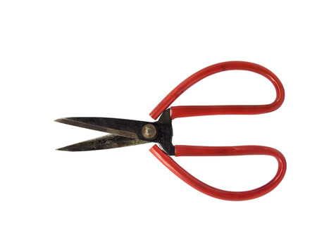 old red scissors. Object is isolated on white backgroundの写真素材