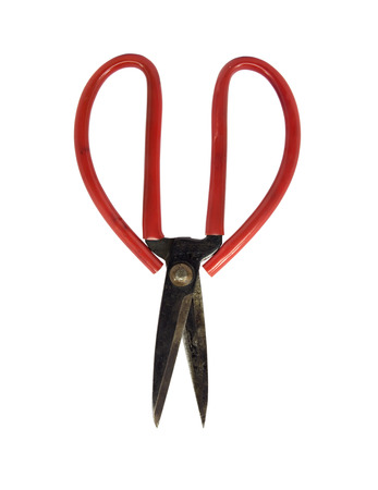 old red scissors. Object is isolated on white backgroundの写真素材