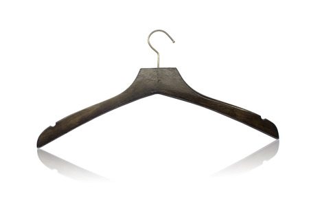Dark wood coat hanger isolated on white backgroundの写真素材