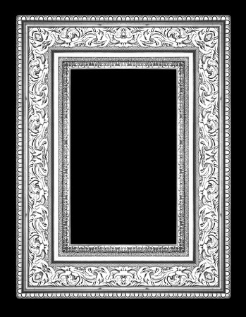 silver antique vintage  picture frames. Isolated on black backgroundの写真素材