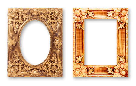 The antique gold frame on the white background