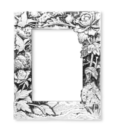 The antique silver frame on the white backgroundの写真素材