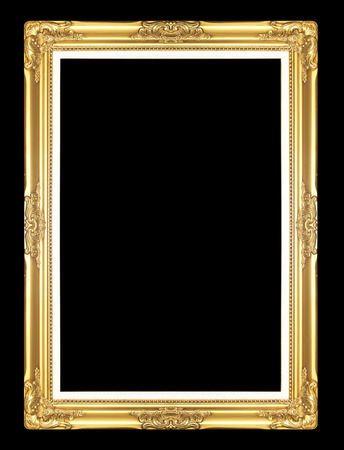 gold antique vintage  picture frames. Isolated on black backgroundの写真素材