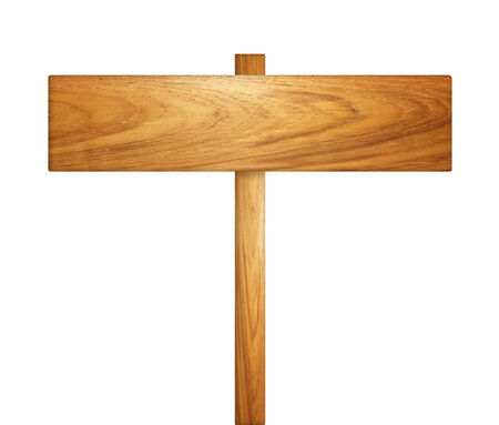 Wooden sign isolated on white backgroundの写真素材