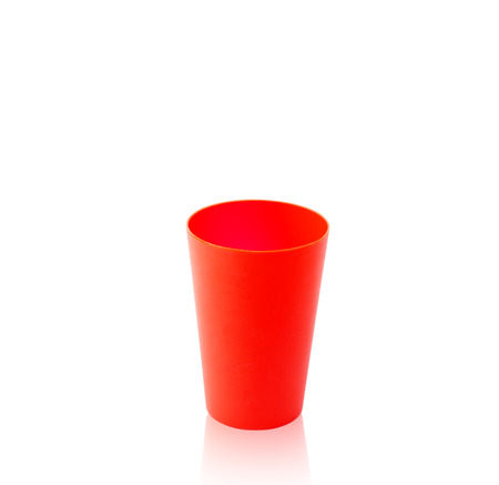 colorful plastic mug  isolated on white backgroundの写真素材