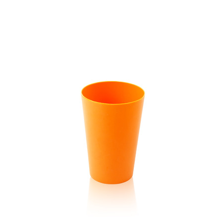 colorful plastic mug  isolated on white backgroundの写真素材