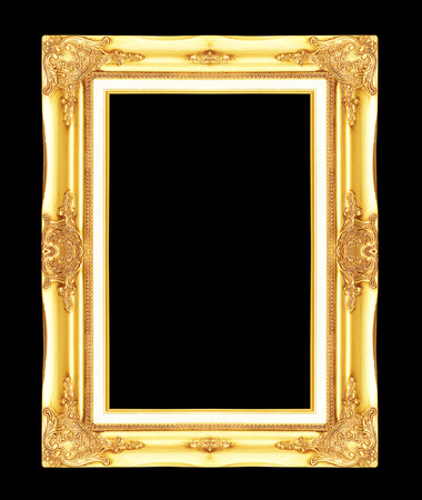  gold  antique picture frames. Isolated on black backgroundの写真素材