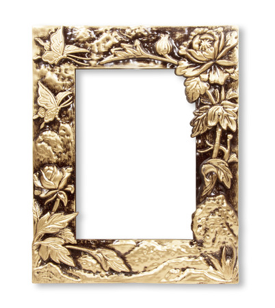 The antique gold frame on the white backgroundの写真素材