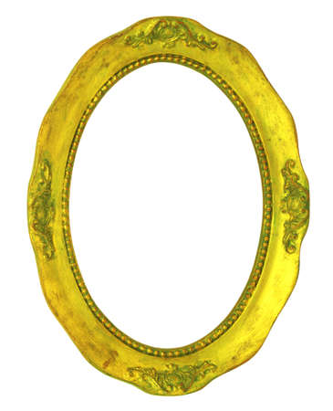 Old gold picture frame on white backgroundの写真素材