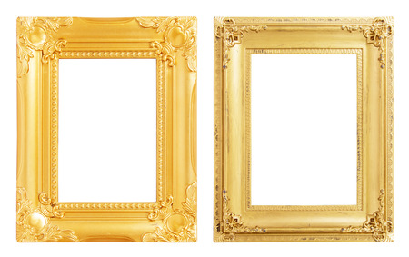  gold picture frame. Isolated on white backgroundの写真素材