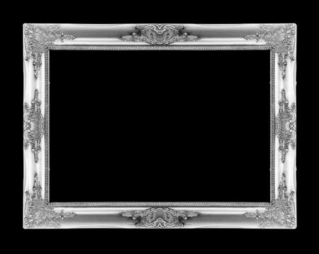 Silver picture frames. Isolated on black backgroundの写真素材