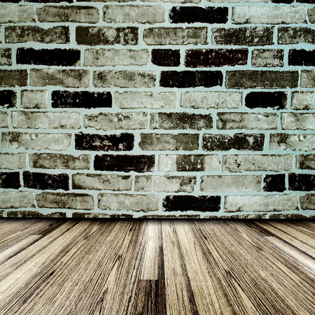 Seamless Oak laminate parquet floor and brick wall paper texture backgroundの写真素材