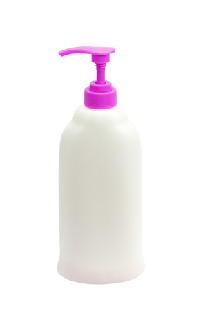 Plastic pump bottle without label isolated on white backgroundの写真素材