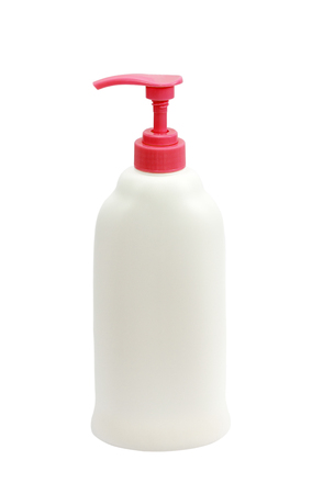 Plastic pump bottle without label isolated on white backgroundの写真素材