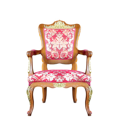 classical carved wooden chair isolated on white backgroundの写真素材