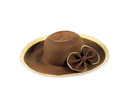 Pretty straw hat with flower on white backgroundの写真素材