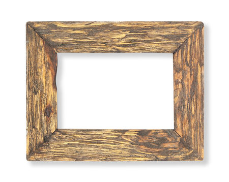 Old wood frame isolated on whiteの写真素材