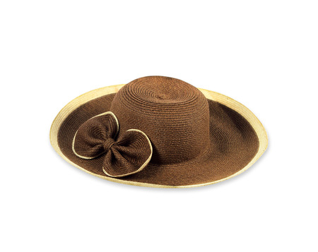 Pretty straw hat with flower on white backgroundの写真素材
