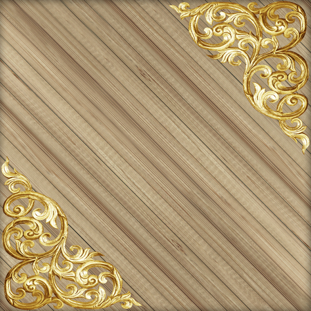 Pattern of wood carve flower on wood backgroundの写真素材