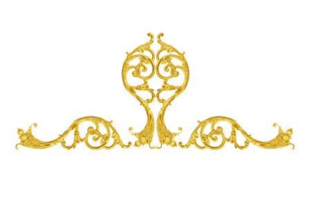 Pattern of gold metal frame carve flower on white backgroundの写真素材