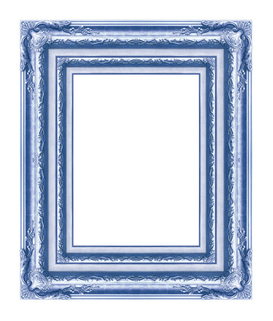 antique blue frame isolated on white backgroundの写真素材